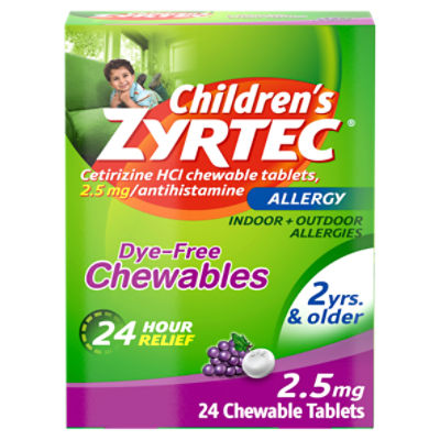Children's Zyrtec Dye-Free Grape Flavor Chewables Tablets, 2 Yrs. & Older, 24 count