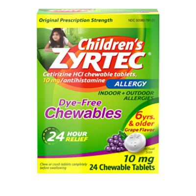 Zyrtec Children's Indoor + Outdoor Allergies Chewable Tablets, 10 mg, 6 Yrs. & Older, 24 count