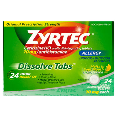 Zyrtec Original Prescription Strength Citrus Flavor Allergy Dissolve Tabs, 10 mg, 24 count