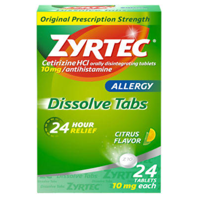 Zyrtec Allergy Dissolve Tablets, Cetirizine HCl, Citrus Flavor, 24 ct