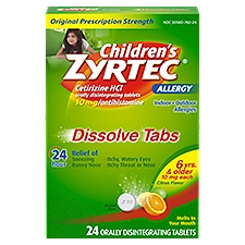 ZYRTEC Children's Indoor + Outdoor Allergies Citrus Flavor 6yrs & Older, Dissolve Tabs, 24 Each