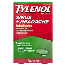 Tylenol Sinus + Headache Day Non-Drowsy Caplets for Adults, 24 count, 24 Each