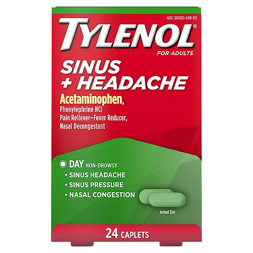 Tylenol Sinus + Headache Day Non-Drowsy Caplets for Adults, 24 count