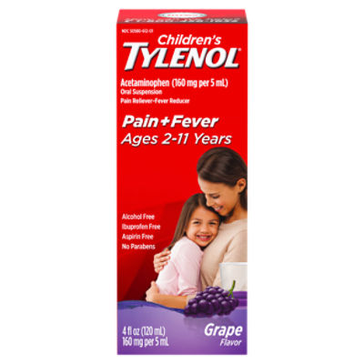 Children's Tylenol Grape Flavor Pain + Fever Oral Suspension, Ages 2-11 Years, 4 fl oz