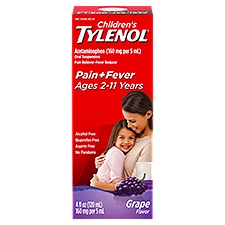 Tylenol Children's Grape Flavor Pain + Fever Oral Suspension, Ages 2-11 Years, 4 fl oz