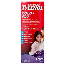 Children's Tylenol Cold & Flu Liquid Oral Suspension Medicine, Grape, 4 fl. oz, 4 Fluid ounce