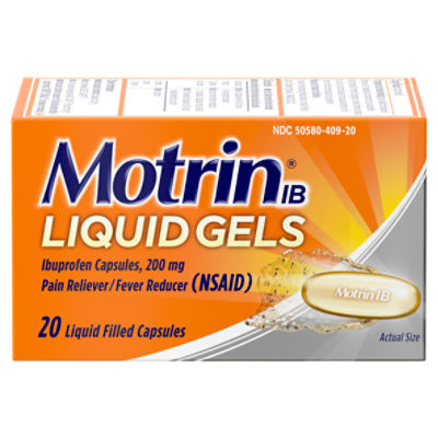 Motrin IB Liquid Gels Ibuprofen Capsules, 200 mg, 20 Count, 20 Each