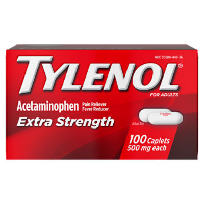 Tylenol Extra Strength for Adults Caplets, 500 mg, 100 count