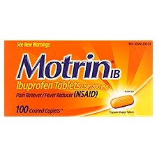 Motrin IB Ibuprofen Caplets, USP, 200 mg, 100 count, 100 Each