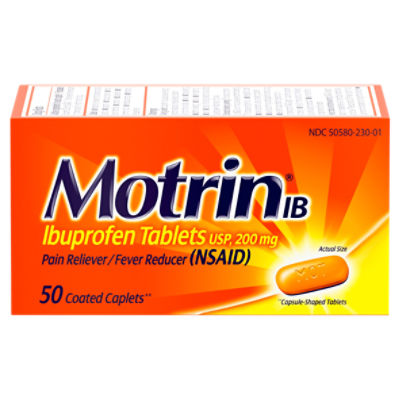 Motrin IB Ibuprofen Tablets, USP, 200 mg, 50 count, 50 Each