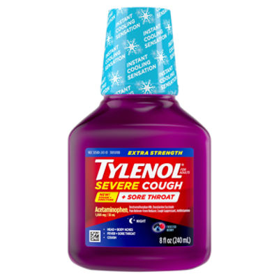 Tylenol Extra Strength Severe Cough + Sore Throat Night Liquid, 8 oz