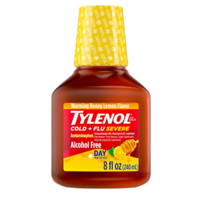 Tylenol Cold + Flu Severe Warming Honey Lemon Flavor Daytime Non-Drowsy Liquid, 8 fl oz