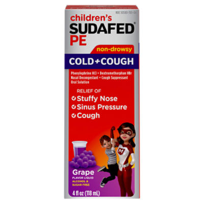 Sudafed PE Children's Grape Flavor Non-Drowsy Cold+Cough Oral Solution Liquid, 4 fl oz