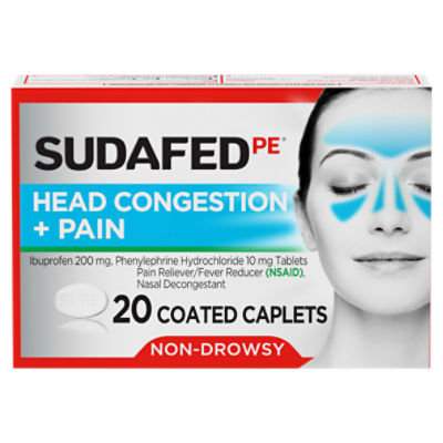 Sudafed PE Non-Drowsy Head Congestion + Pain Relief Caplets, 20 ct
