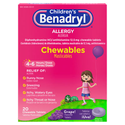 Benadryl Children's Allergy Grape Flavored Chewable Tablets, 20 count, 20 Each