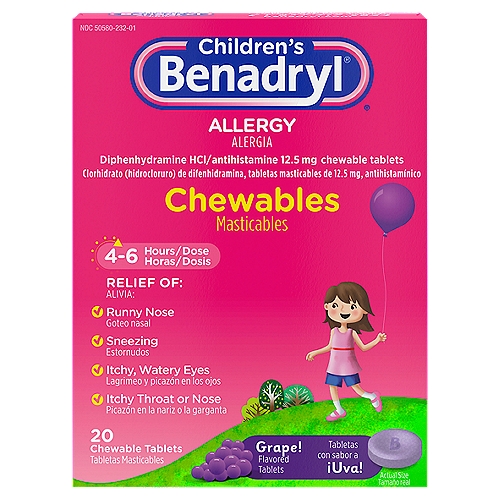 Benadryl Children's Allergy Grape Flavored Chewable Tablets, 20 count