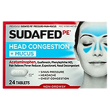 Sudafed PE Non-Drowsy Head Congestion + Mucus, Tablets, 24 Each