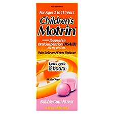 Motrin Children's Bubble Gum Flavor Ibuprofen Oral Suspension, For Ages 2 to 11 Years, 4 fl oz
