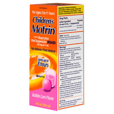 Children's Motrin Bubble Gum Flavor Pain Reliever/Fever Reducer Liquid, 4 fl oz. Image 7 of 9