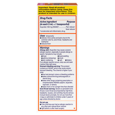Children's Motrin Bubble Gum Flavor Pain Reliever/Fever Reducer Liquid, 4 fl oz. Image 6 of 9