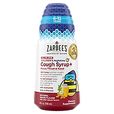 Zarbee's Cough Syrup+ Mucus, Throat & Nasal Dietary Supplement, 6-12 Years, 4 fl oz