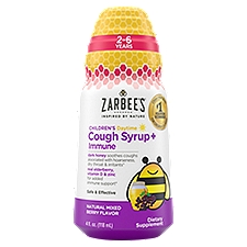 Zarbee's Children's Daytime Cough Syrup+ Immune 2-6 Years, Dietary Supplement, 4 Fluid ounce