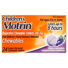 Motrin Children's Ibuprofen Chewable Tablets, 100 mg, Grape, 24 Each