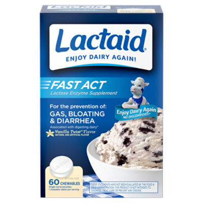 Lactaid Fast Act Vanilla Twist Flavor Lactase Enzyme Supplement, 60 count
