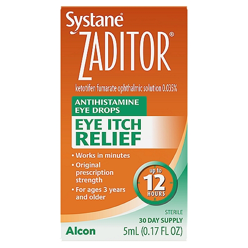 Alcon Systane Zaditor Eye Itch Relief Antihistamine Eye Drops, 0.17 fl oz