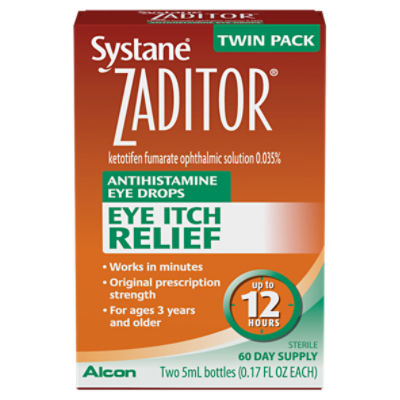 Systane Zaditor Eye Itch Relief Antihistamine Eye Drops Twin Pack, 0.17 fl oz, 2 count