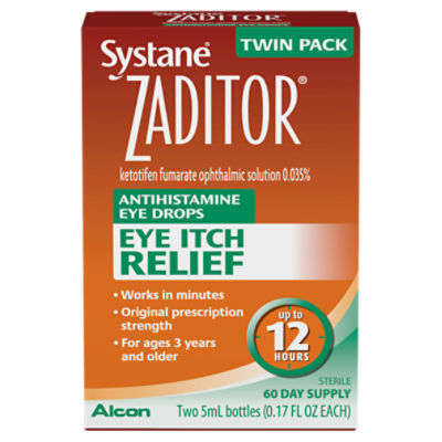 Systane Zaditor Eye Itch Relief Antihistamine Eye Drops Twin Pack, 0.17 fl oz, 2 count, 0.34 Fluid ounce