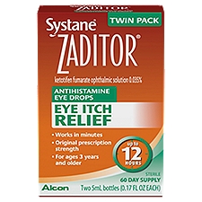Systane Zaditor Eye Itch Relief Antihistamine Eye Drops Twin Pack, 0.17 fl oz, 2 count