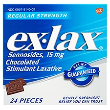 Ex-Lax Stimulant Laxative, Regular Strength Chocolated, 24 Each