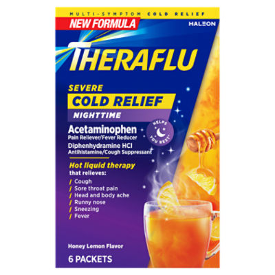 Theraflu Honey Lemon Flavor Nighttime Severe Cold Relief, 6 count