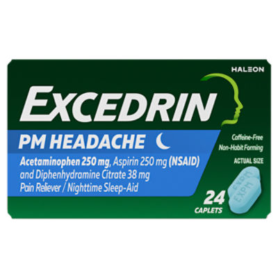 Excedrin PM Pain Reliever, Headache Relief and Nighttime Sleep-Aid Caplets, 24 Count