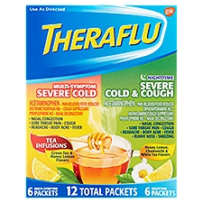 Theraflu Multi-Symptom Severe Cold and Nighttime Severe Cold & Cough, Hot Liquid Powder, 12 Each