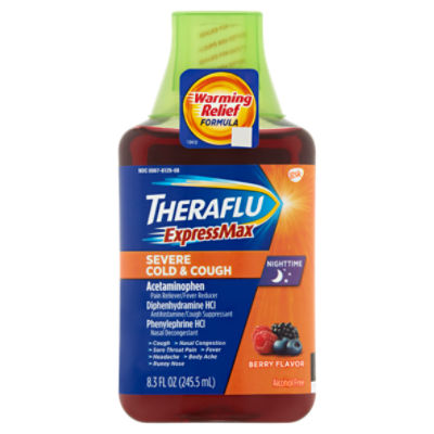 Theraflu ExpressMax Nighttime Berry Flavor Severe Cold & Cough Liquid, 8.3 fl oz