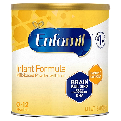 Enfamil Milk-Based Powder with Iron Infant Formula, 0-12 Months, 12.5 oz
Enfamil® Infant is gentle nutrition tailored for infants 0-12 months. Enfamil Infant offers complete nutrition, making this a trusted choice for moms who formula feed and for those who supplement their breastfeeding.

Enfamil® has DHA and choline, brain-nourishing nutrients that are also found in breast milk.
It also has two prebiotics to support immune health.

Facts to Feel Good About:™
• No artificial flavors
• No artificial sweeteners
• No artificial colors

Experts agree on the many benefits of breast milk. If you choose to use infant formula, ask your baby's doctor about Enfamil Infant.