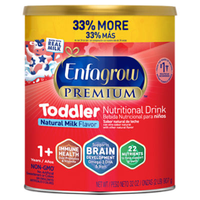 Enfagrow Premium Toddler Natural Milk Flavor Nutritional Drink Powder, 1+ years, 32 oz