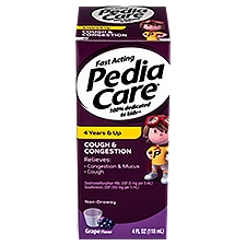 Pedia Care Grape Flavor Non-Drowsy Cough & Congestion Syrup, 4 Years & Up, 4 fl oz