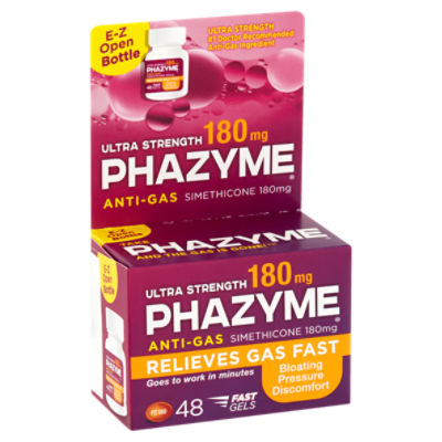 PHAZYME Ultra Strength Anti-Gas Simethicone Fast Gels, 180 mg, 48 count