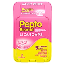 Pepto Bismol LiquiCaps (12 Count), Rapid Relief from Nausea, Heartburn, Indigestion, Upset Stomach, Diarrhea