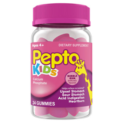 Pepto Kids Gummies, Helps Relieve Occasional Upset Stomach, Acid Indigestion, Sour Stomach and Heartburn, 24 Gummies