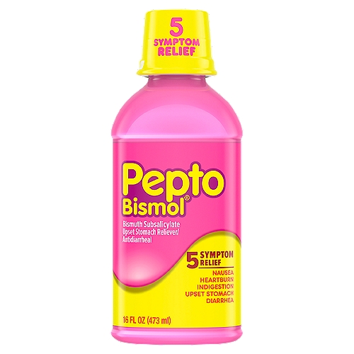 Pepto Bismol Upset Stomach Reliever/Antidiarrheal Relief Liquid, 16 fl oz
Pepto Bismol Original Liquid. When you have a sour stomach, Pepto's improved formula coats your stomach and provides fast relief from nausea, heartburn, indigestion, upset stomach, and diarrhea. May be HSA/ FSA eligible.
