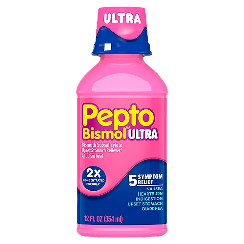 Pepto Bismol Ultra Upset Stomach Reliever/Antidiarrheal, 12 fl oz
Pepto Bismol Ultra Original Flavor. When you have a sour stomach, Pepto's formula coats your stomach and provides fast relief from nausea, heartburn, indigestion, upset stomach, and diarrhea. Pepto Bismol ULTRA has got you covered. May be HSA/ FSA eligible.*THESE STATEMENTS HAVE NOT BEEN EVALUATED BY THE FOOD AND DRUG ADMINISTRATION. THIS PRODUCT IS NOT INTENDED TO DIAGNOSE, TREAT, CURE, OR PREVENT ANY DISEASE