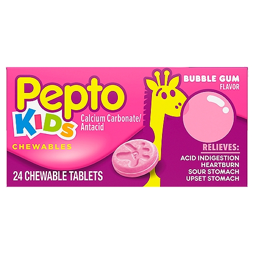 Pepto Kids Bubble Gum Flavor Chewable Tablets, 24 count