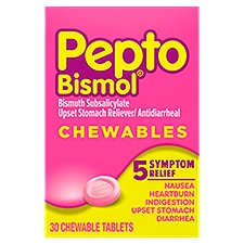 Pepto Bismol Chewable Tablets for Nausea, Heartburn, Indigestion, Upset Stomach, and Diarrhea Relief, Original Flavor 30 ct