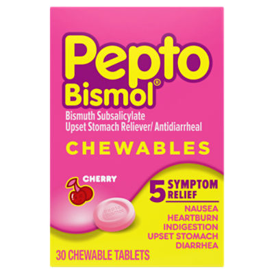 PeptoBismol Chewables 5 Symptom Relief Chewable Tablets, Cherry, 30 Count