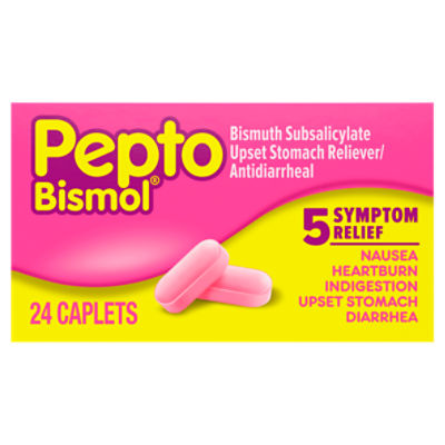 Pepto Bismol Upset Stomach Reliever/Antidiarrheal Caplets, 24 count, 24 Each
