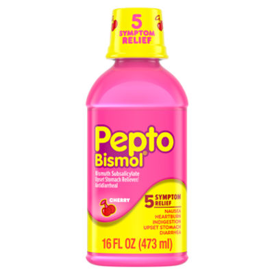 Pepto Bismol Liquid for Nausea, Heartburn, Indigestion, Upset Stomach, and Diarrhea Relief, Cherry Flavor 16 oz, 16 Fluid ounce